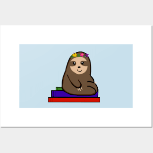 Sloth On Books Posters and Art